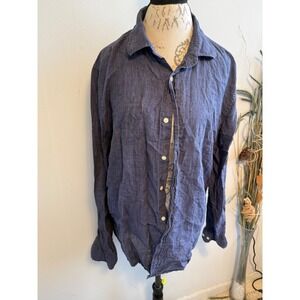 The Men's Store Bloomingdale's Linen Shirt Mens XL Navy Blue‎ Long Sleeve Button